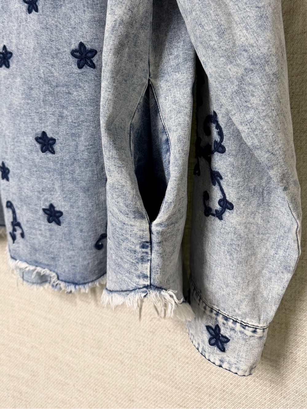 Oli & Hali Light Blue Denim Jacket with Navy Floral Embroidery - Picture 4 of 5